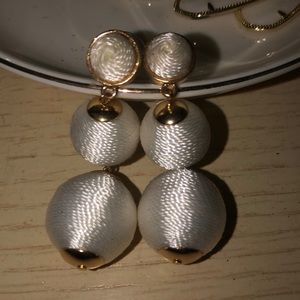 white & gold ball earrings